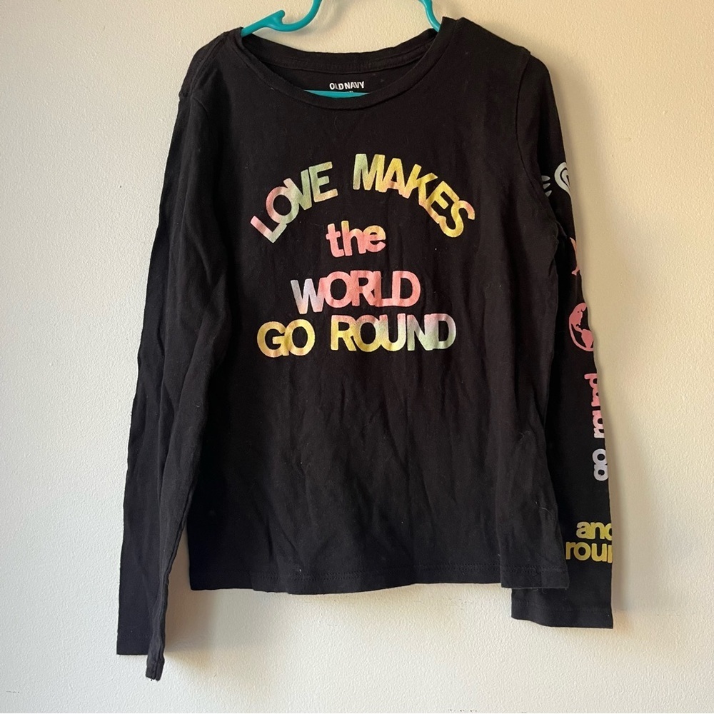 🌼 5/$25 Old Navy Girls Long Sleeve Graphic Tee Shirt Black  Tie Dye Font Size 8